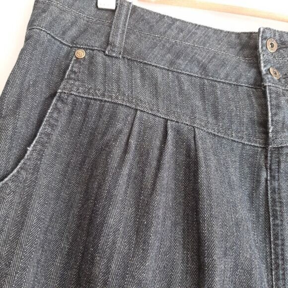 ORB / Herringbone Pattern Blue Jean Mini Skirt Retro Y2K Style Sz L - Picture 4 of 10